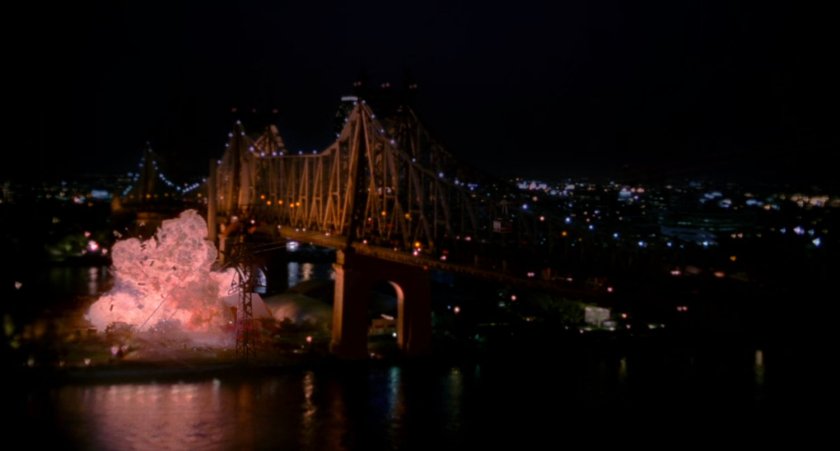 Explosion at Queensboro Bridge at night.