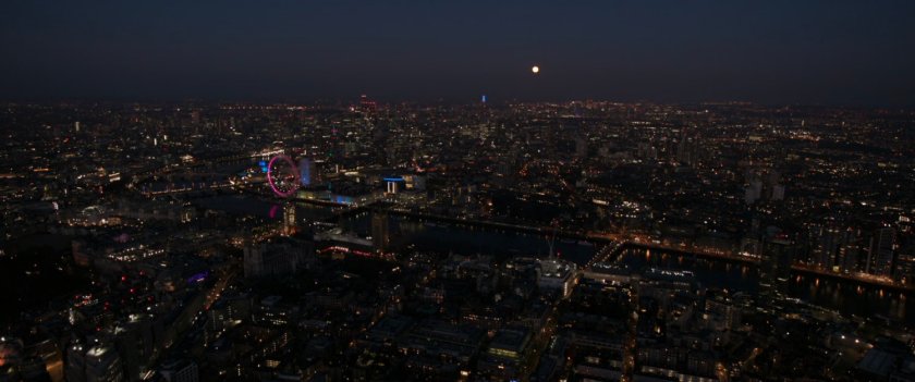 Aerial of London at night.