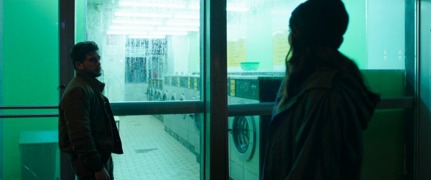 Sersi and Dane in front of laundromat.