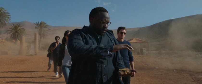 The Eternals in a dusty valley in Iraq.