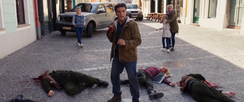 Steven stands amongst downed mercenaries.