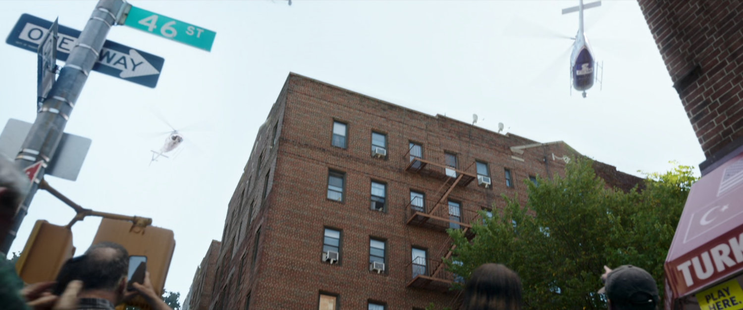 Looking up at a Queens apartment building at 46th Street.