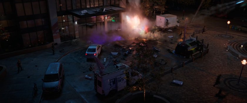 High angle view of entrance and driveway of Long Island City apartment building.