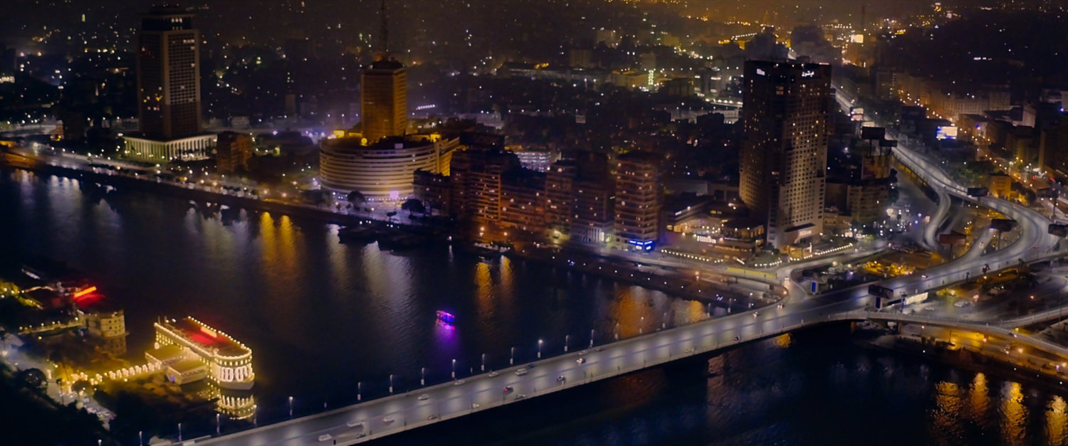 Aerial view of Cairo bridge and the Nile.