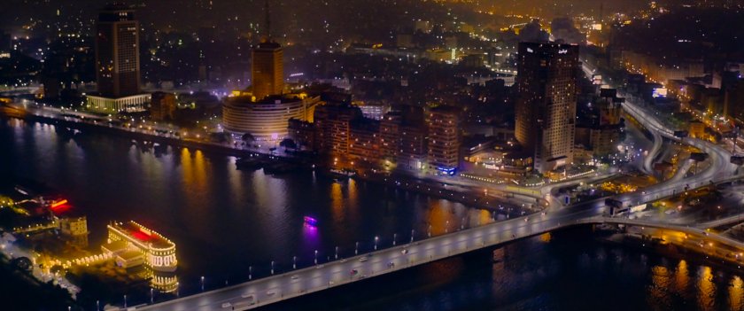Aerial view of Cairo bridge and the Nile.