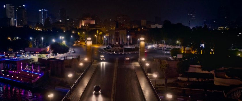 Nighttime aerial of downtown Cairo.