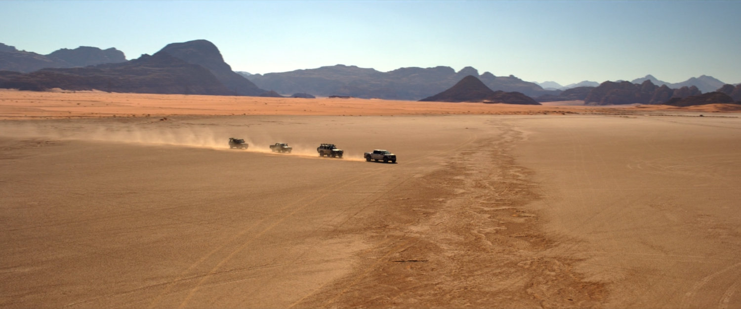 Harrow's convoy driving across Egyptian desert.