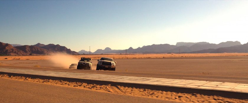 Harrow's convoy entering an Egyptian desert road.