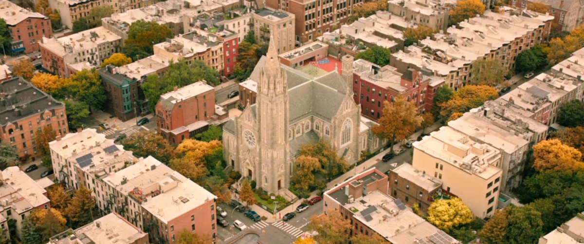 Aerial view of New York church in SoHo.