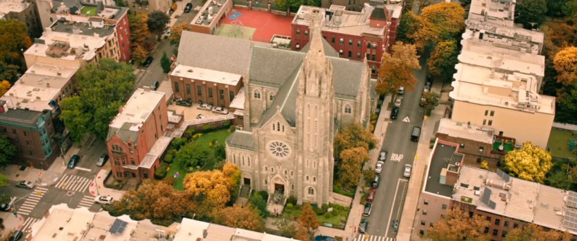 Aerial view of New York church in SoHo.