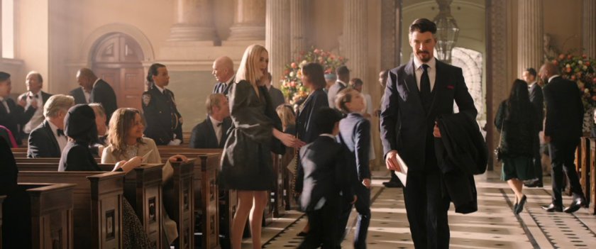 Dr Strange inside a New York church for Christine Palmer's wedding.