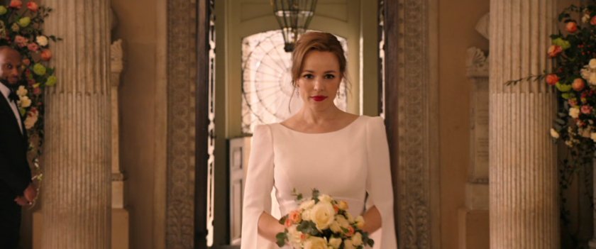 Christine Palmer in wedding dress inside New York church.
