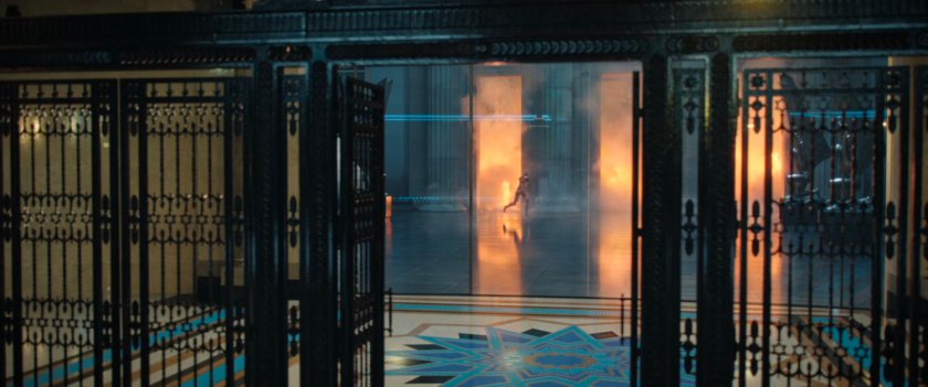 Interior gates and atrium at Illuminati Headquarters.