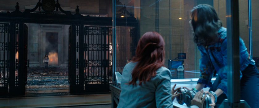 Christine Palmer and America Chavez inside Illuminati Headquarters.