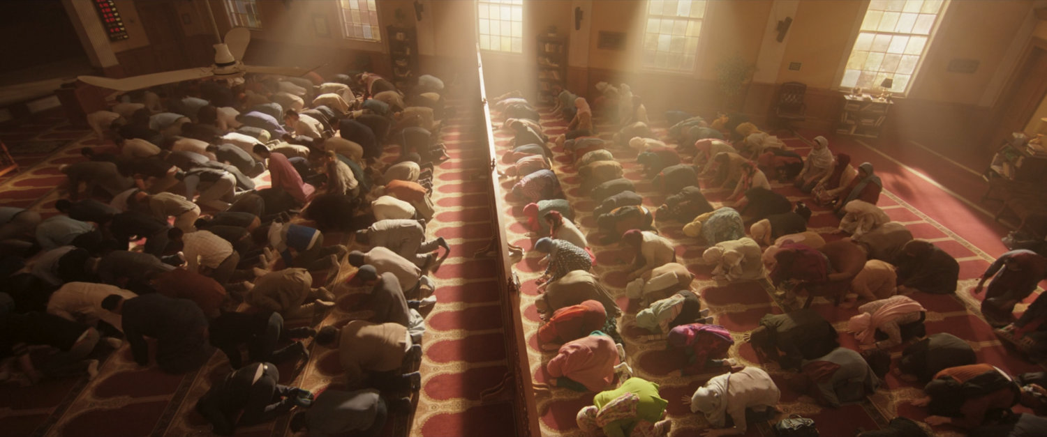 Worshippers praying inside Jersey City mosque.