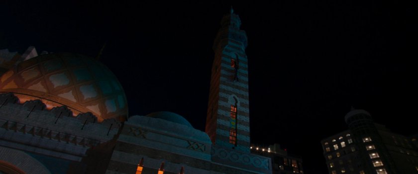 Tower on exterior of Jersey City mosque.
