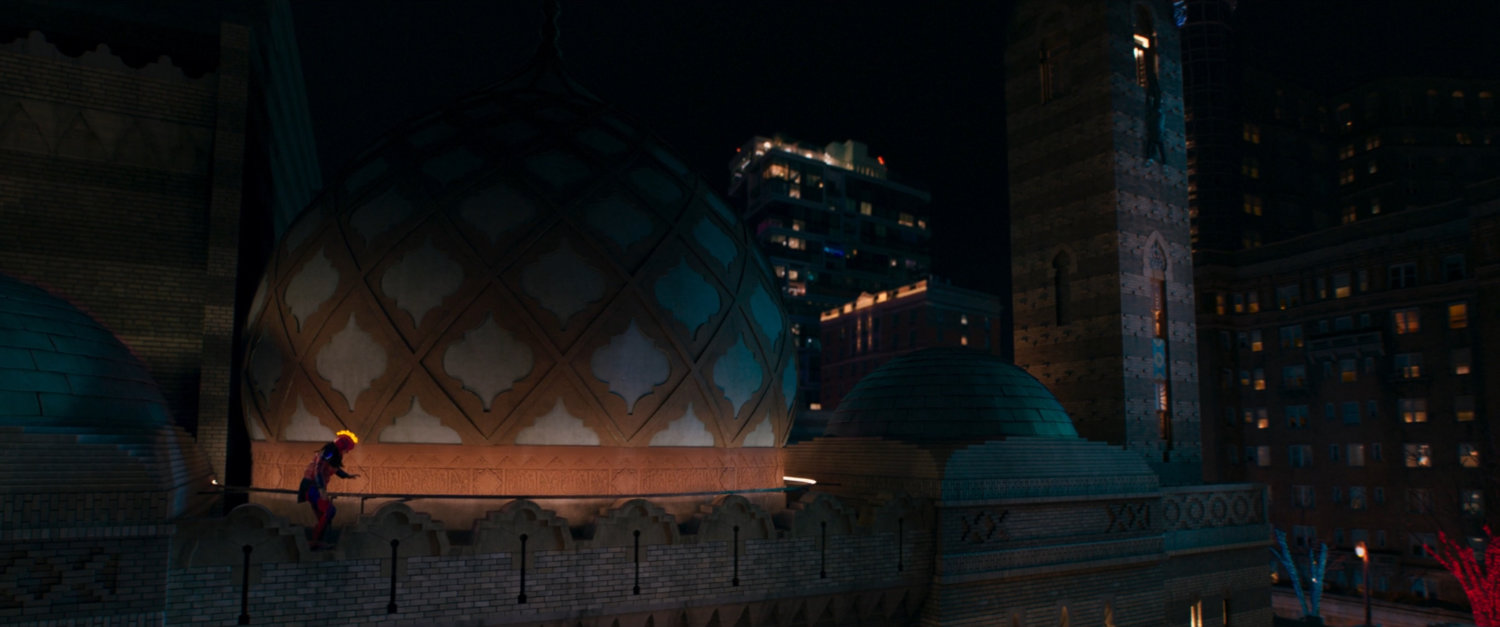 Kamala walking on roof of Jersey City mosque.