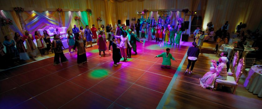 Interior of wedding reception venue.