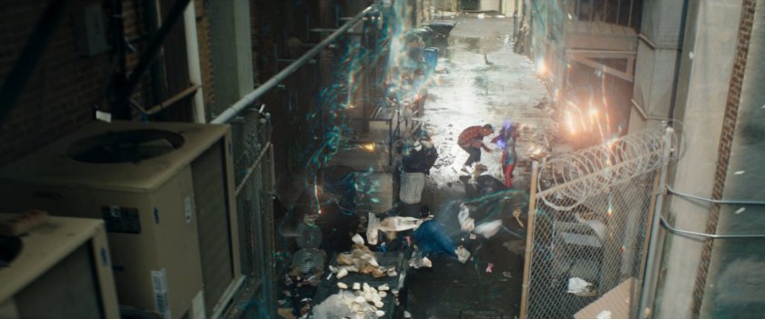 Ms Marvel protects Bruno and Kamran in an alley.