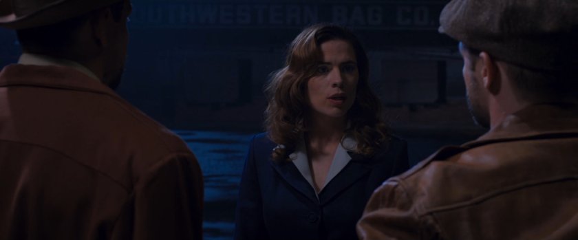 Peggy Carter outside warehouse.