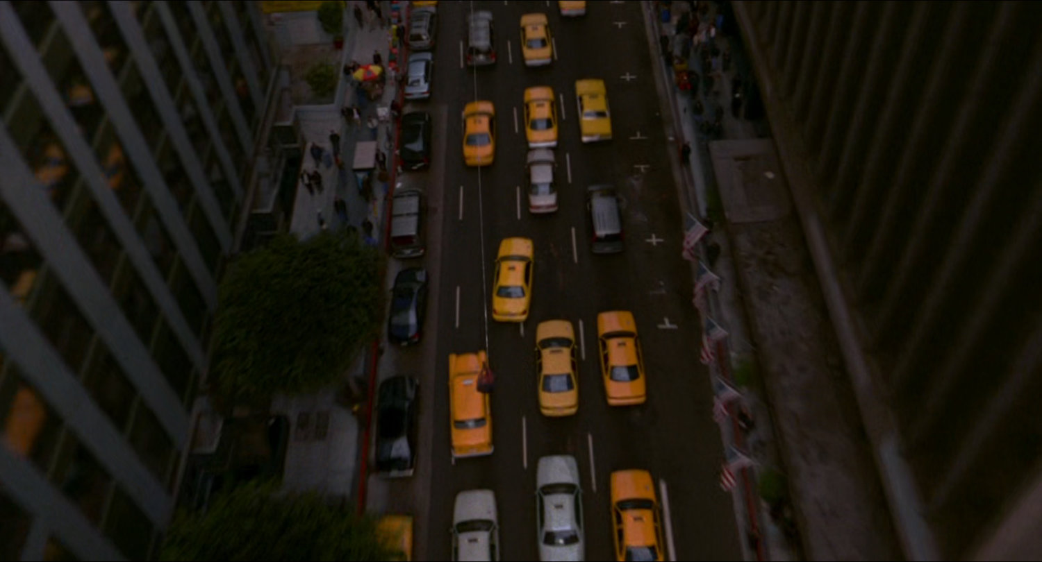 Traffic on New York street as seen from Spider-Man.