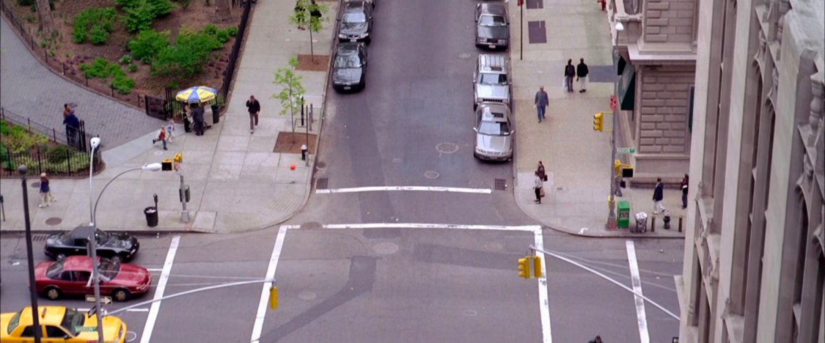 Aerial view of New York intersection.