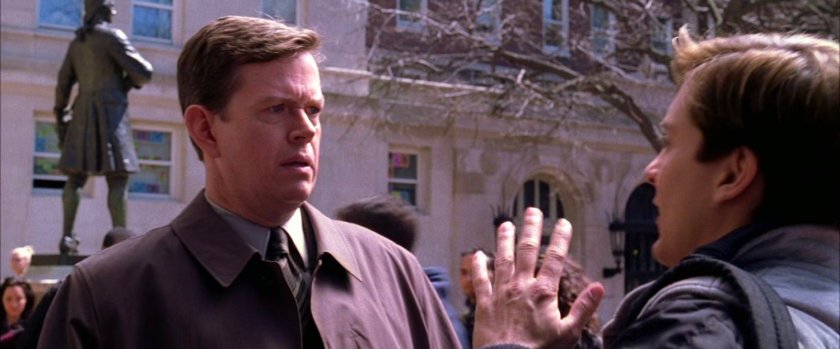 Peter Parker speaks with Professor Connors Columbia University campus.