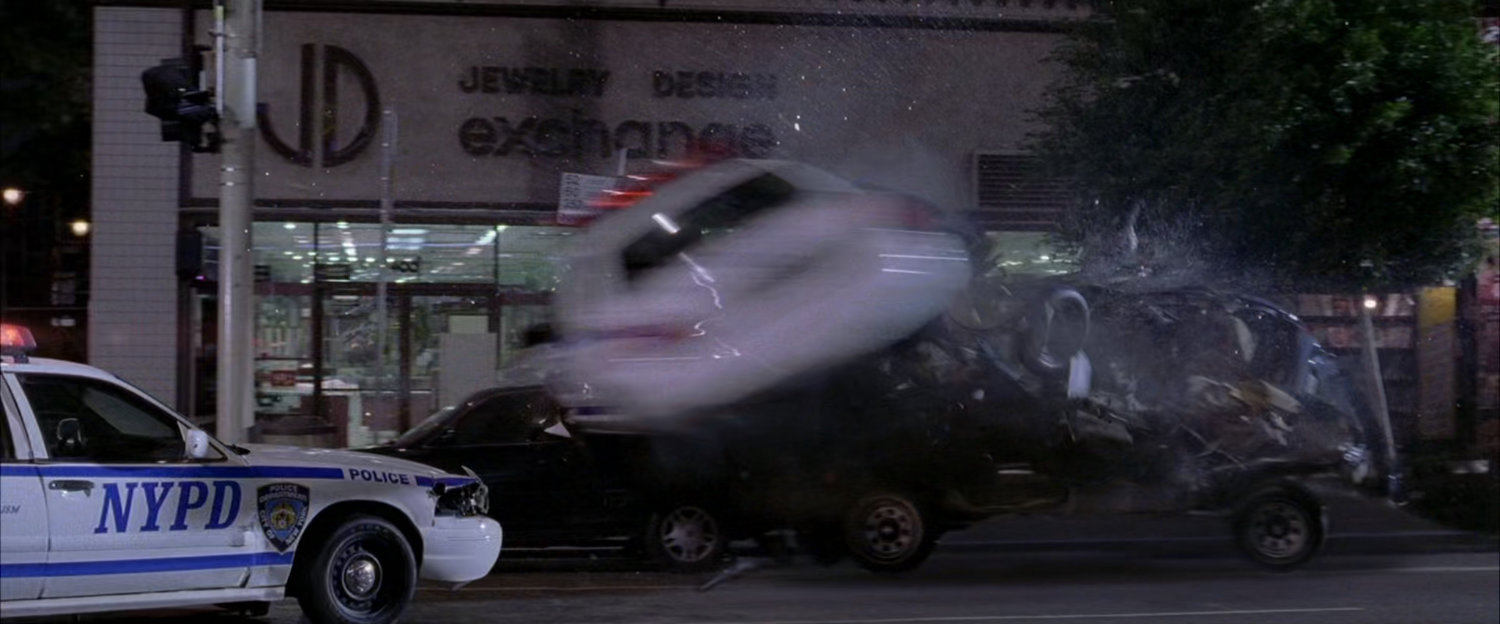 NYPD police car accident during chase.