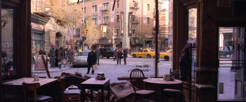 View from cafe window into street.