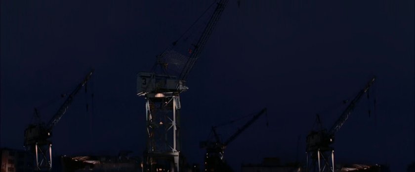 Cargo cranes on New York pier.