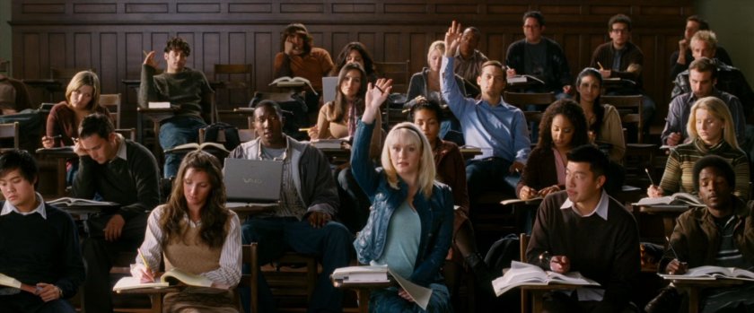 Students in college classroom.