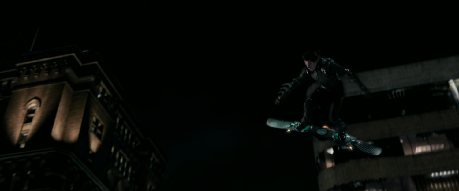 Aerial fight between Peter Parker and New Goblin.