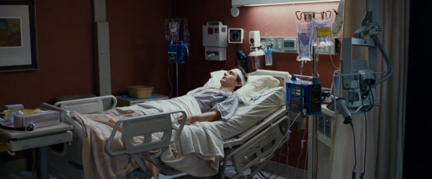 Harry Osborn in hospital bed.