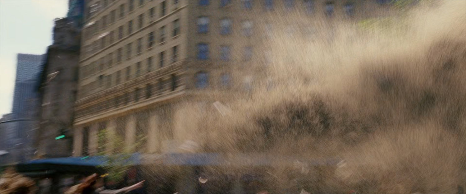 Sand storm blows down New York street.