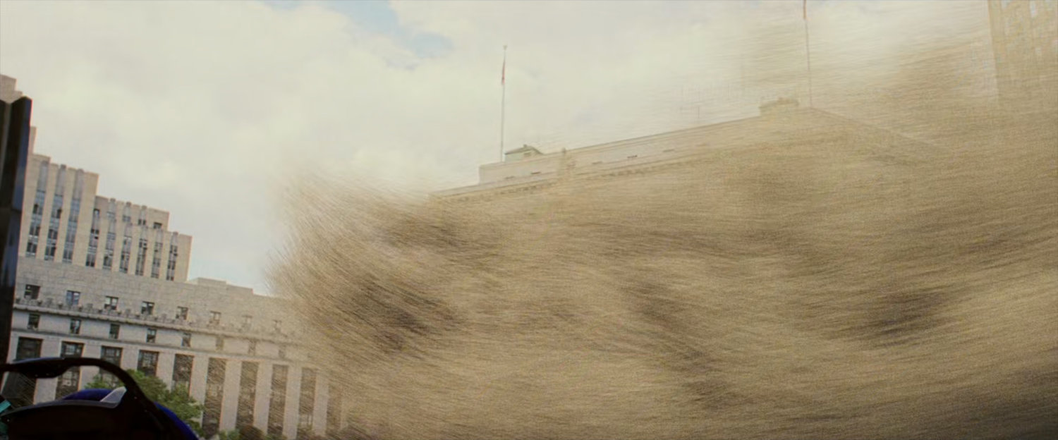 Sand storm blows down New York street.