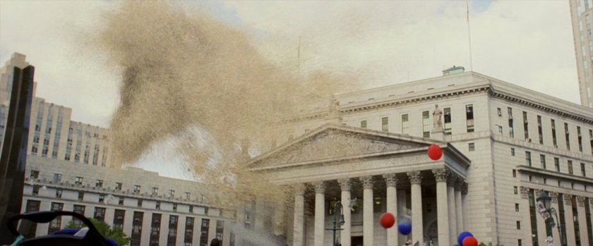 Sand storm blows down New York street.