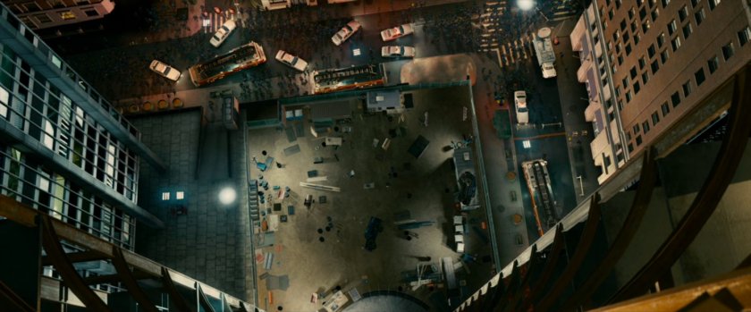 Aerial view of chaos at construction site.