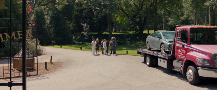 A tow truck just inside the gates of the Summer Twilights retreat.