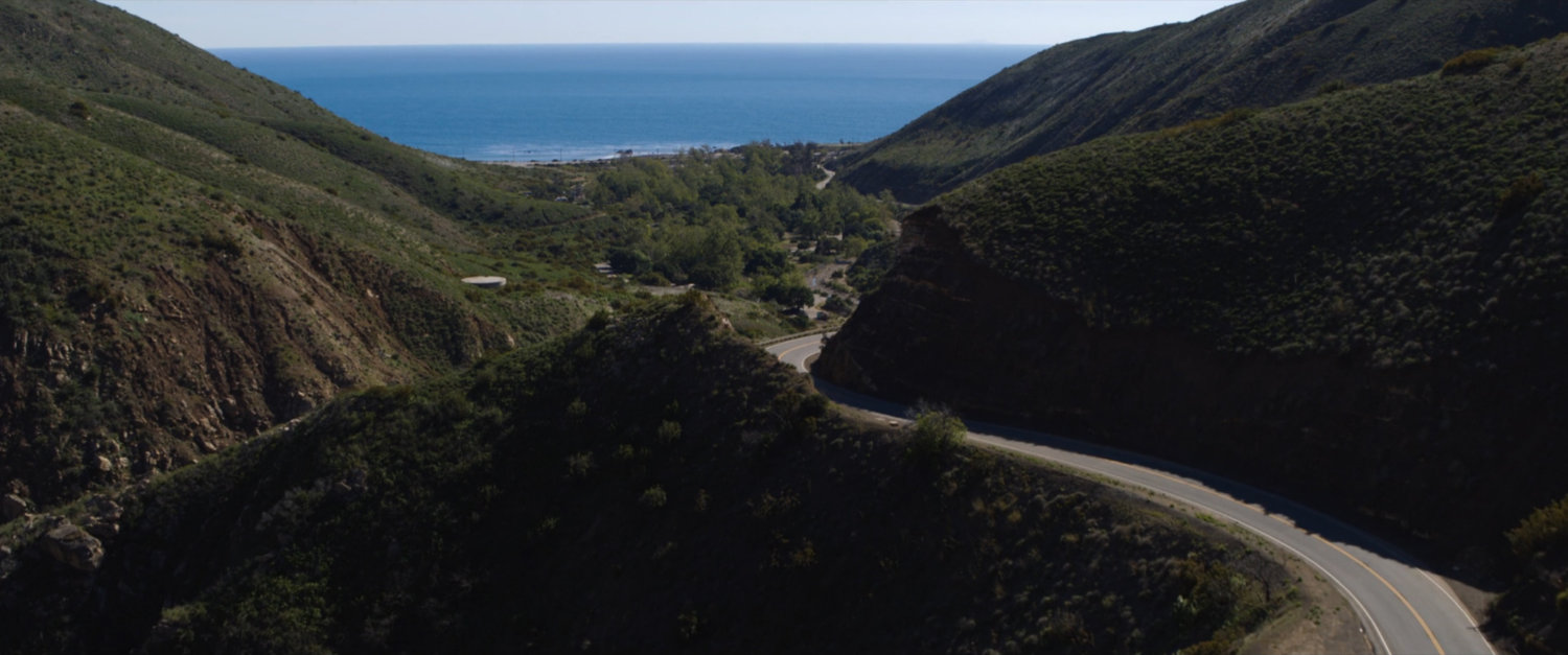 Drone shot of southern portion of Mulholland Highway.