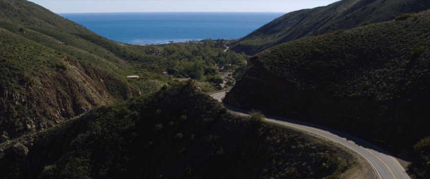Drone shot of southern portion of Mulholland Highway.