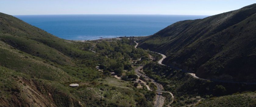Drone shot of southern portion of Mulholland Highway.