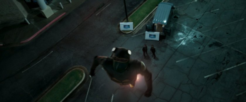 Leap Frog jetting away from the parking lot of Monahan's Wholesale store.