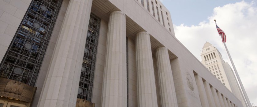 The Spring Street Courthouse in Los Angeles, with City Hall in background.