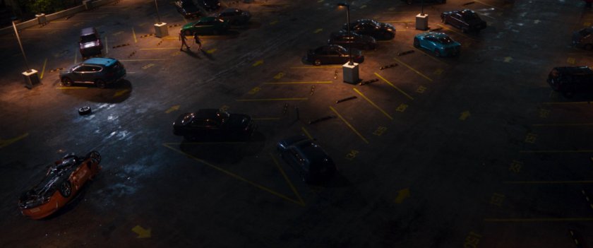Bird's eye view of a parking lot.