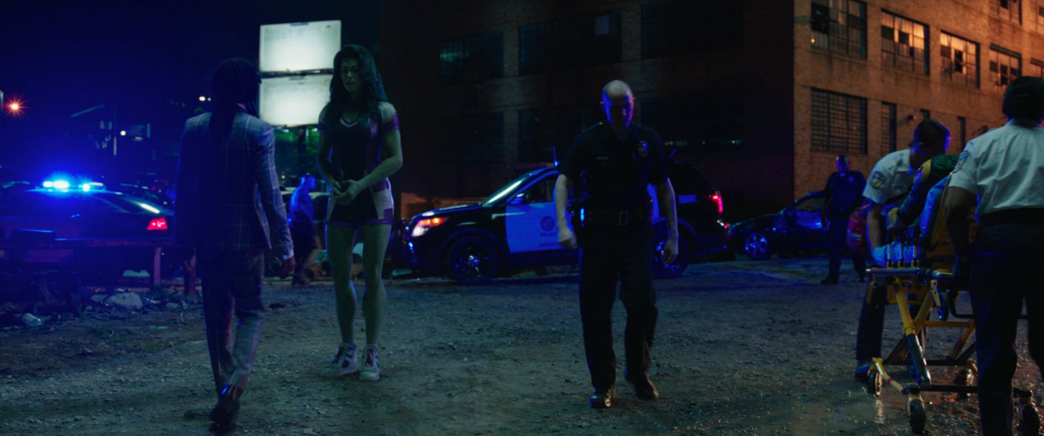 She-Hulk speaks with Luke Jacobson outside the Lily Pad hideout.