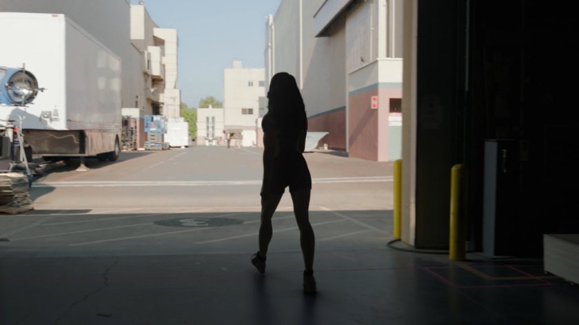 She-Hulk exits a Disney Studios soundstage.