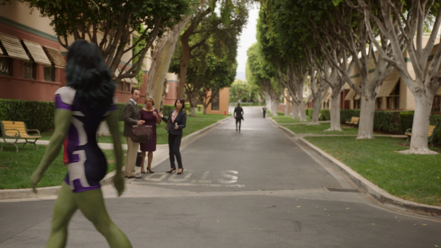 She-Hulk walks through the Disney Studios in Burbank.