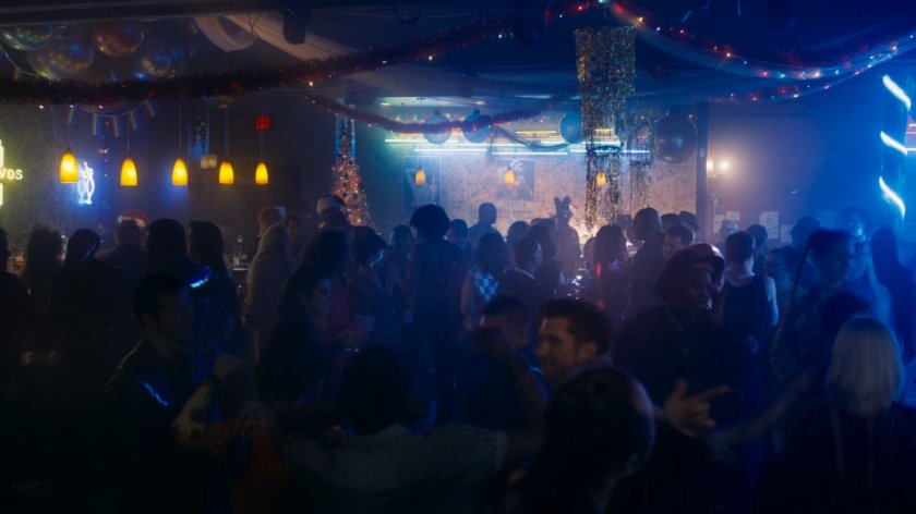 The interior of a dance club.