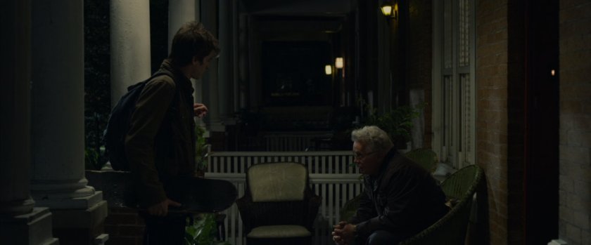 Peter Parker and Uncle Ben on the porch.