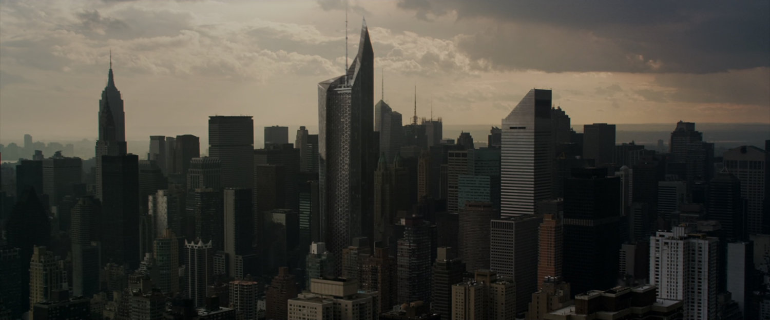 Aerial view of New York with Oscorp Tower.